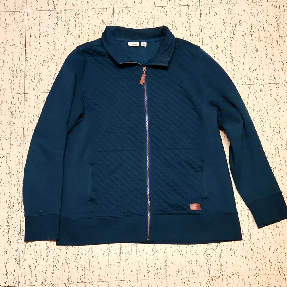 L.L. Bean Navy Blue Full Zip Quilted Sweater Vintage Y2K